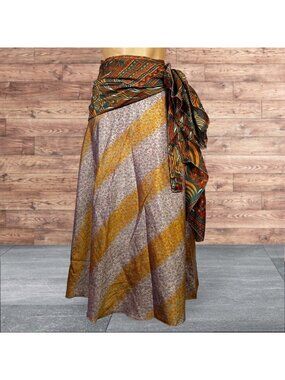 Boho Wrap Skirt Double Layer Sari One Size Multi Wear 36" Travel Resort Festival